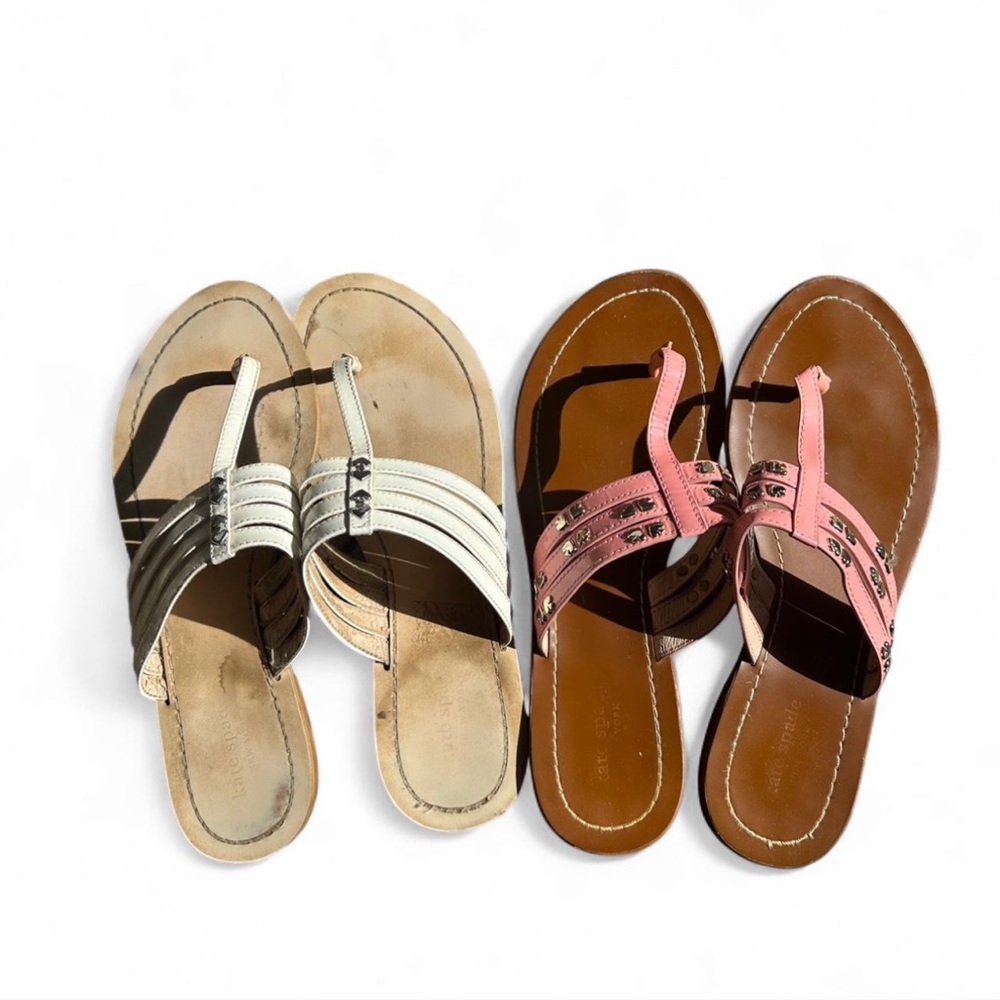 Kate spade New York women’s Miami style leather gold logo embossed sandals